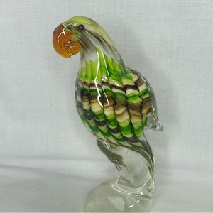 Murano Colorful Glass Parrot Sculpture Figurine 7.5” Art Decor Show Stopper